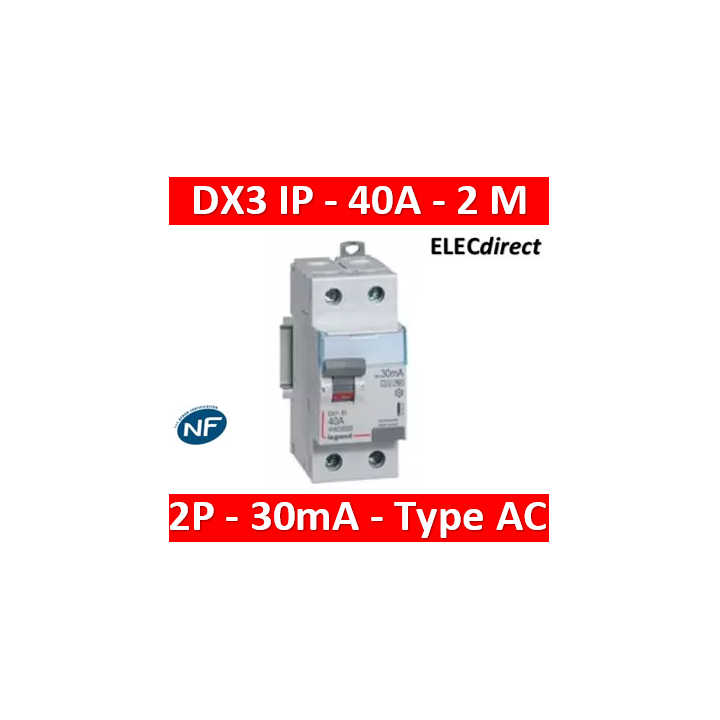 Legrand - DX3 - Interrupteur Différentiel  - 2P - 40A - 30mA  - Type AC - Réf : 411505