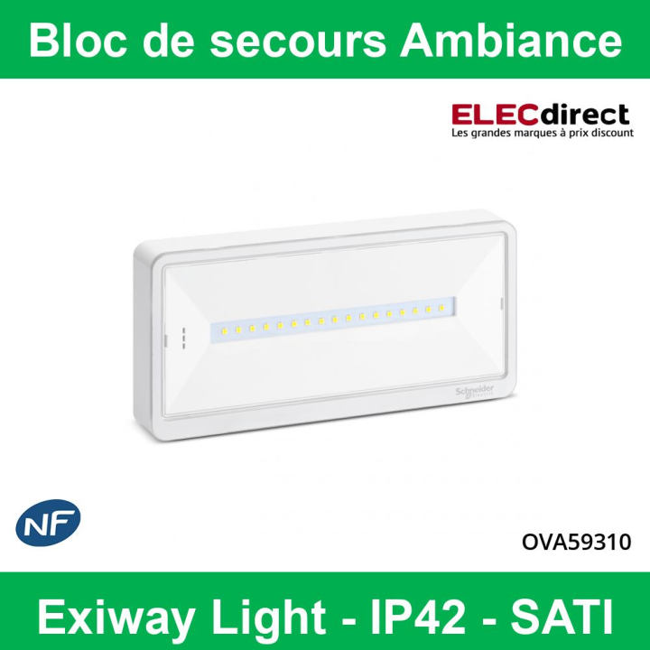 Schneider - Bloc de secours Ambiance Exiway Light - IP42 - SATI - Réf : OVA59310