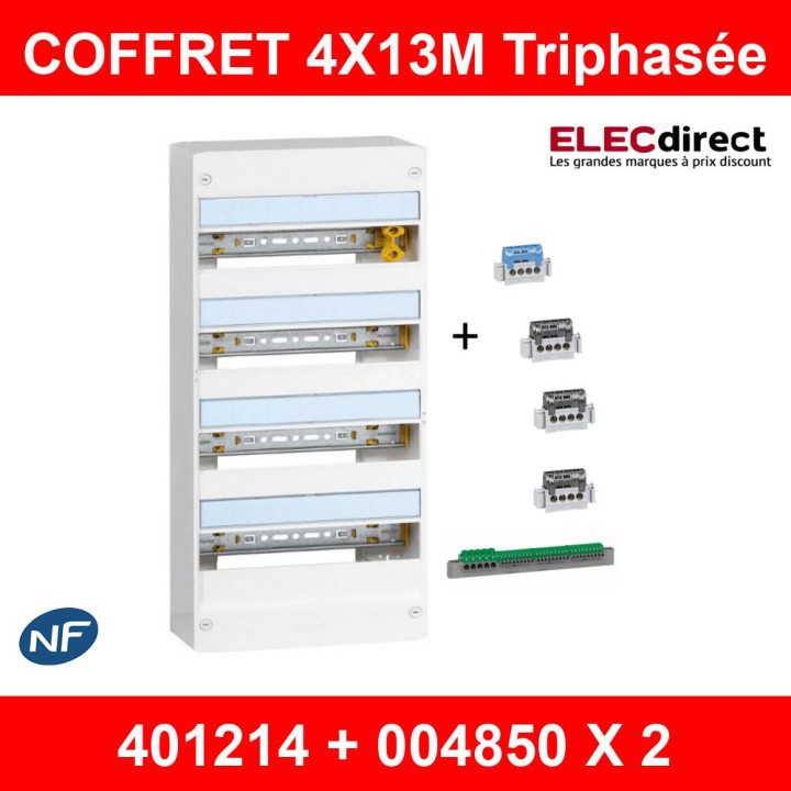 Legrand - LOT - Coffret DRIVIA 52 Modules bornier 3phases+Neutre - 401214+004850x2