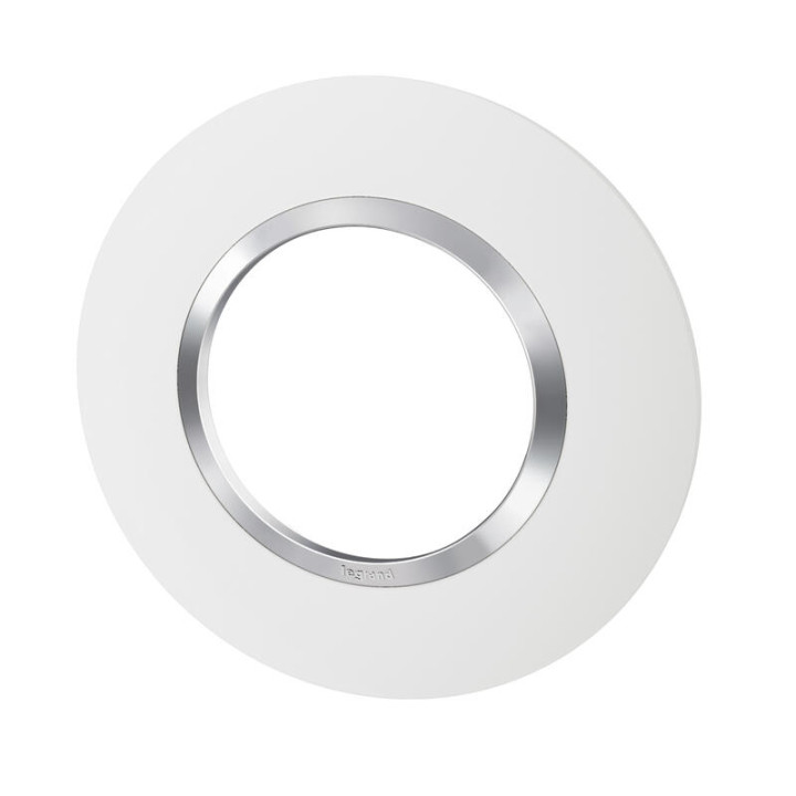 Legrand - Plaque Ronde 1 Poste Dooxie - finition Blanc avec bague effet Chrome - Réf : 600973