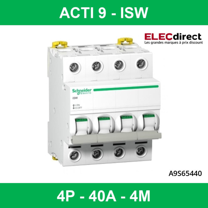 Schneider - Acti9, iSW interrupteur-sectionneur 4P 40A 415VAC - A9S65440