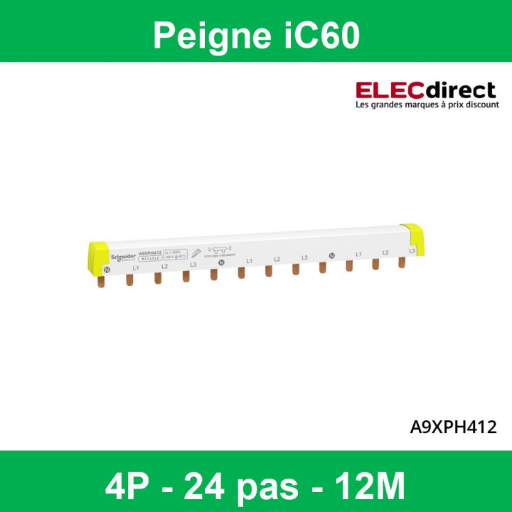 Schneider - Acti9 iC60, peigne à dents, 4 pôles, 100A, 12 modules de 18mm - A9XPH412