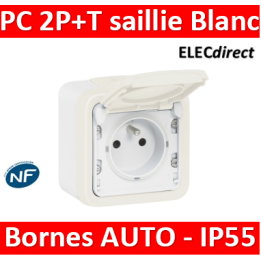 Legrand Plexo - Prise de courant 2P+T 16A 230V - IP55/IK07 - Blanc - 069689+069621