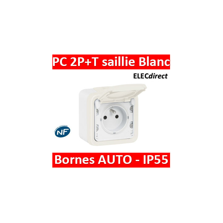 Legrand Plexo - Prise de courant 2P+T 16A 230V - IP55/IK07 - Blanc - 069689+069621