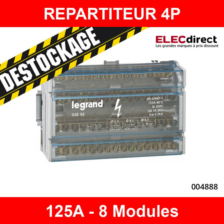 Legrand - Répartiteur Tetra- 15 connexions - 8 modules - 125A - 004888