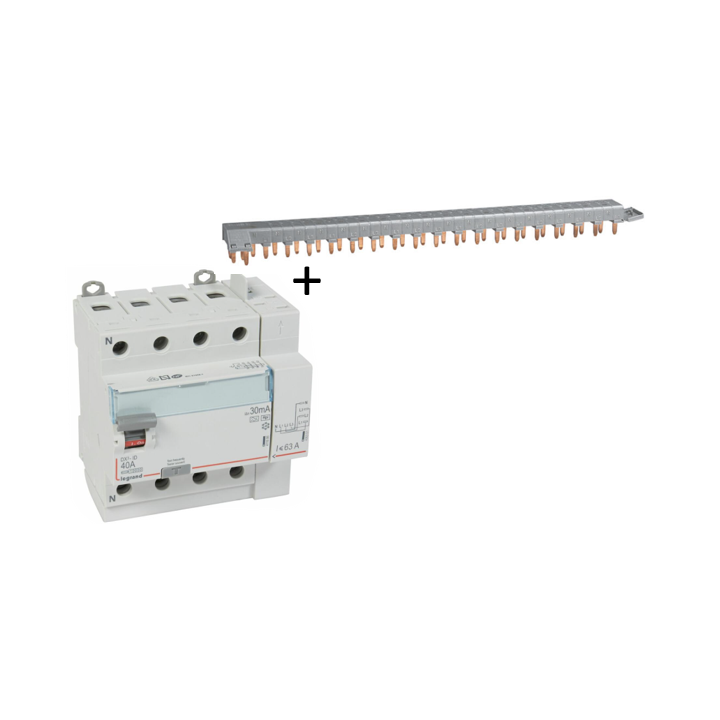LEGRAND - Interrupteur différentiel DX3-ID 4P 40A - 30mA - HPI + peigne HX3 18M - 411658+405202