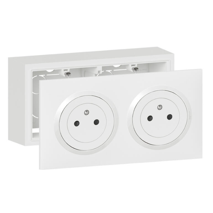 Legrand Dooxie - Kit Cadre saillie 2 postes complet - 2xPC 2P+T - précâblée - 600042+600802+600332
