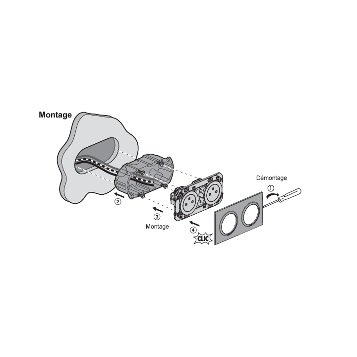 Legrand Dooxie - PC 2x2P+T 16A pré-câblé + plaque + boîte batibox BBC - 600332+600802+080022L