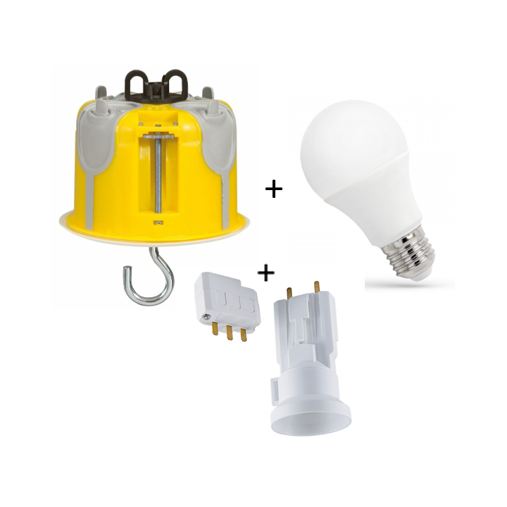 Kit point centre BBC Legrand Batibox + Fiche douille SIB + Ampoule Spectrum LED 4000K - Réf : LEG089377 + SIBP11127 + WOJ+14611