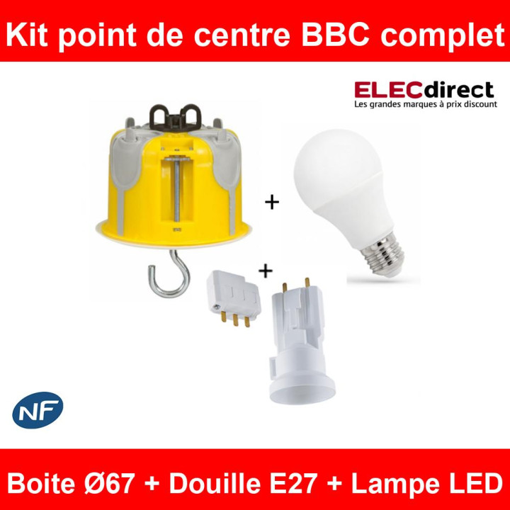 Kit point centre BBC Legrand Batibox + Fiche douille SIB + Ampoule Spectrum LED 4000K - Réf : LEG089377 + SIBP11127 + WOJ+14611
