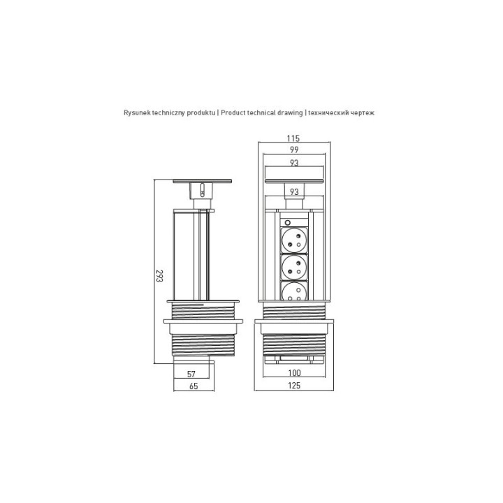 GTV Lighting - Multiprise encastrable fiØ100 mm - 3 x 2P+T - Noir - Réf.: AE-BPW3GU-20