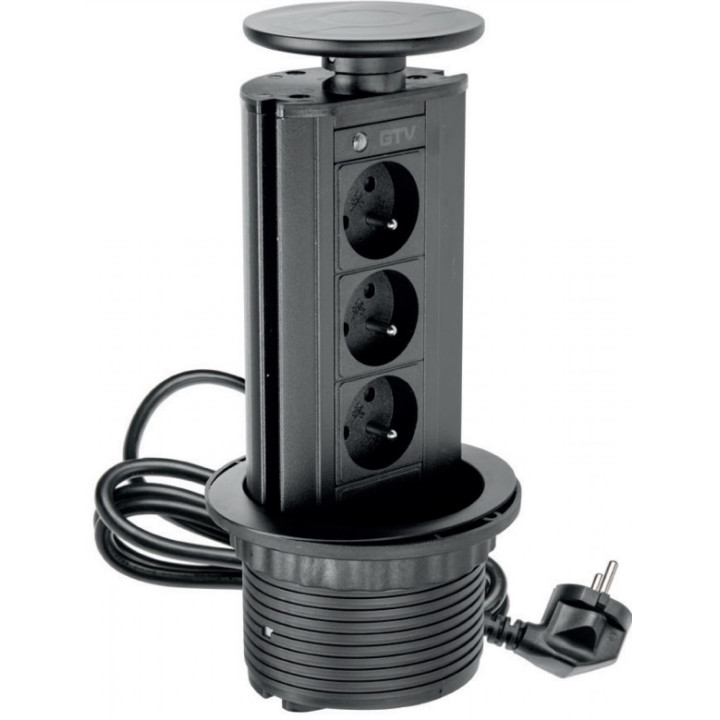 GTV Lighting - Multiprise encastrable fiØ100 mm - 3 x 2P+T - Noir - Réf.: AE-BPW3GU-20