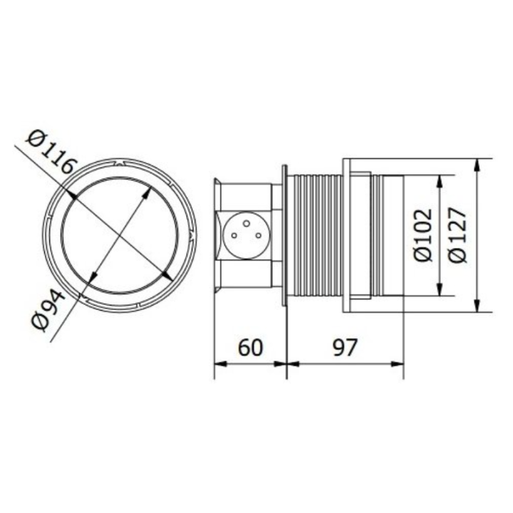 GTV Lighting - Multiprise encastrable COMFORT Ø100 - 3 x 2P+T + 2 x USB-A -Réf.: AE-BPW3U100U-53