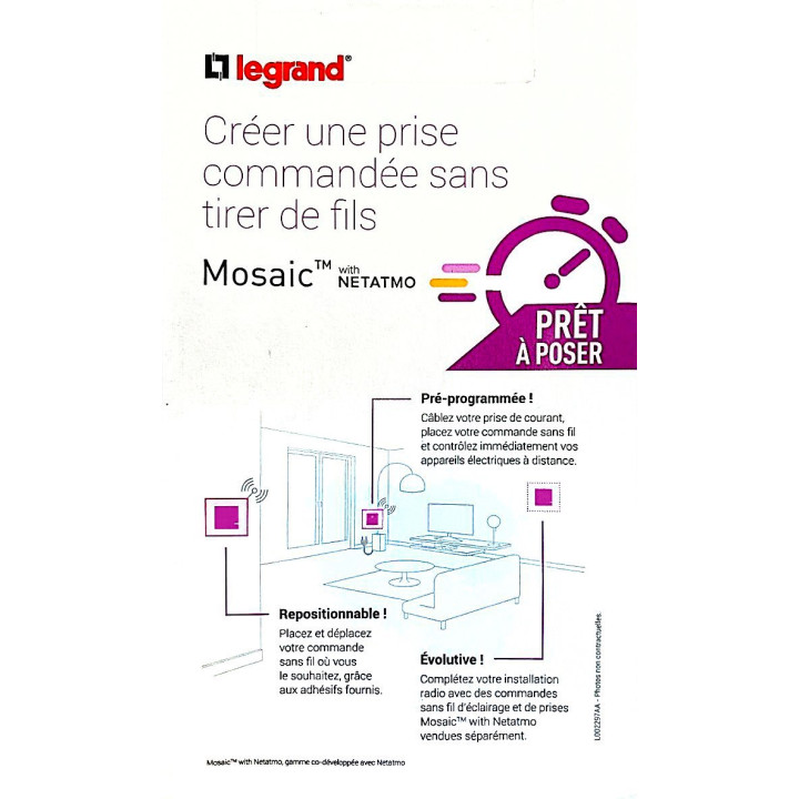 Legrand - Prêt à poser Mosaic complet blanc - prise de courant + Commande sans fil - 077734L