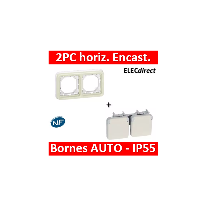 Legrand Plexo - Prises 2x2P+T horizontal précâblées Plexo encastré blanc - 16 A - 250 V - 069642+069694