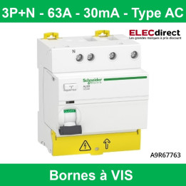 Schneider - Acti9 iIG40 - interrupteur différentiel tête de groupe - 3P+N - 63A - 30mA - type AC - Réf : A9R67763