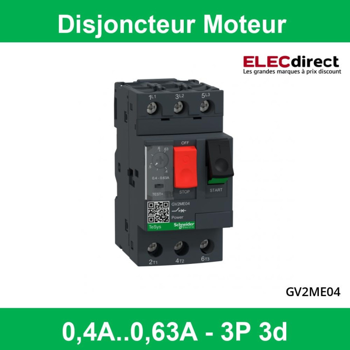 Schneider - Disjoncteur moteur 0,40A-0,63A - GV2ME04