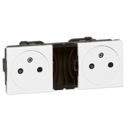 Legrand Mosaic - Double prise de courant 2P+T 16A blanc - Précablées Mosaic 2x2 modules - 230V - 077134