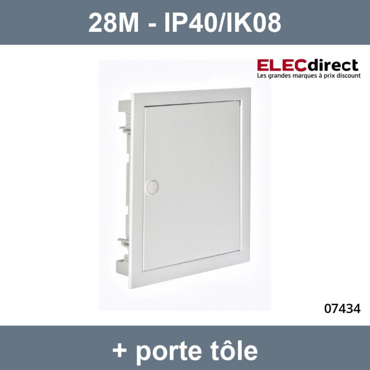 Digital electric - Coffret encastré vide - IP40 porte métal extra plate - 2 rangées - 28 mod - 07434