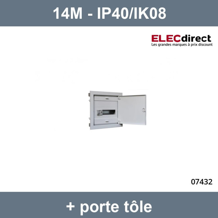 Digital electric - Coffret encastré vide - IP40 porte métal extra plate - 1 rangée - 14 mod - 07432