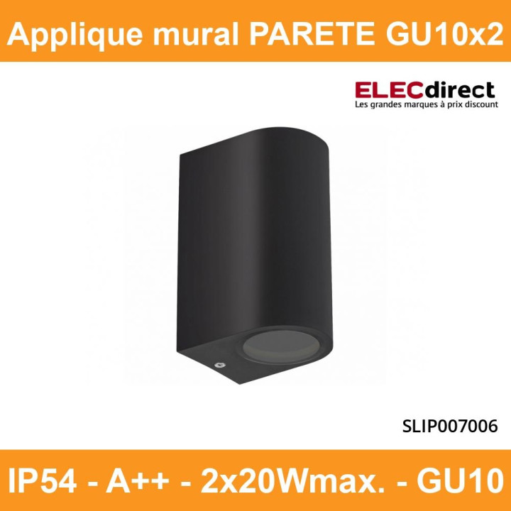 Spectrum - Applique murale extérieure - Parete - GU10x2 bi-directionnelle noir - IP54, 2x20W max. - A++ - Réf : SLIP007006