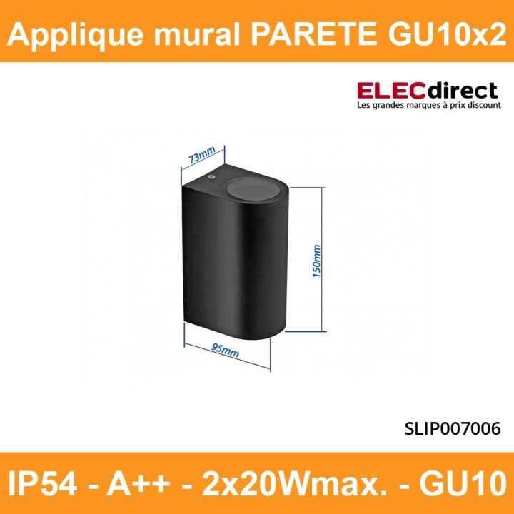 Spectrum - Applique murale extérieure - Parete - GU10x2 bi-directionnelle noir - IP54, 2x20W max. - A++ - Réf : SLIP007006