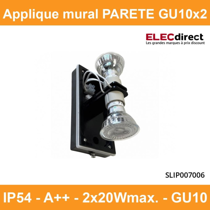 Spectrum - Applique murale extérieure - Parete - GU10x2 bi-directionnelle noir - IP54, 2x20W max. - A++ - Réf : SLIP007006