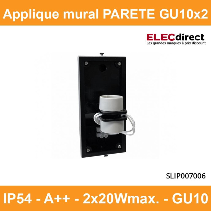 Spectrum - Applique murale extérieure - Parete - GU10x2 bi-directionnelle noir - IP54, 2x20W max. - A++ - Réf : SLIP007006