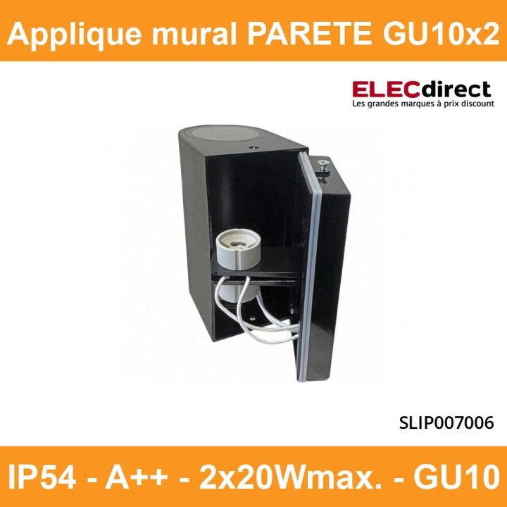 Spectrum - Applique murale extérieure - Parete - GU10x2 bi-directionnelle noir - IP54, 2x20W max. - A++ - Réf : SLIP007006