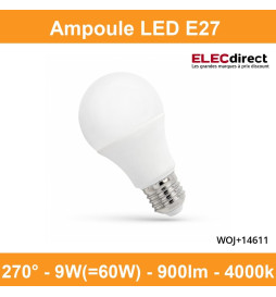 Spectrum - Ampoule LED E27 GLS 9W - Angle 270° - 4000K - 900lm - Réf : WOJ+14611