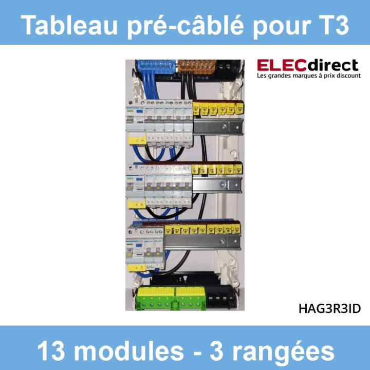 Hager- Tableau électrique pré-équipé et pré-câblé pour T3 - 13 modules - 3 Rangées - Réf : HAG3R3ID