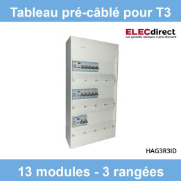 Hager- Tableau électrique pré-équipé et pré-câblé pour T3 - 13 modules - 3 Rangées - Réf : HAG3R3ID