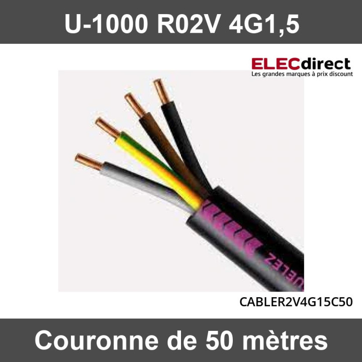 Câble rigide U-1000 R02V 4G1,5 - Couronne de 50 mètres - Réf : CABLER2V4G15C50