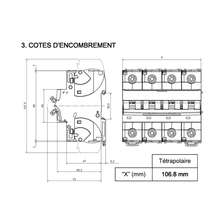 Legrand - Inter-sectionneur de tête DX³-IS -vis/vis- à déclenchement- 4P -400 V~- 100A -6M - 406546