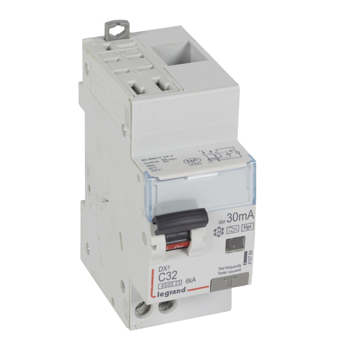 Legrand - Disj diff DX³ 4500 - auto/vis- U+N 230V~ 32A - type F - 30mA - 6kA - courbe C - 2M - 410764