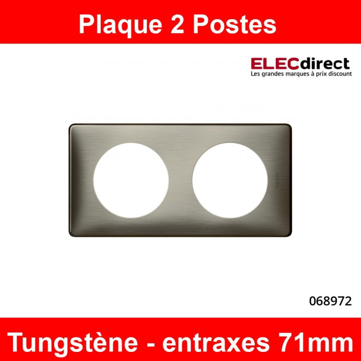Legrand - Céliane -  Plaque Métal 2 postes - finition Tungstène - Entraxe 71mm - Réf : 068972
