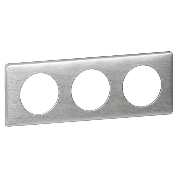Legrand - Céliane -  Plaque Métal 3 postes - finition Alumlinium - Entraxe 71mm - Réf : 068923