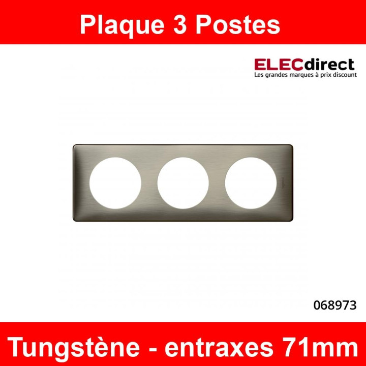 Legrand - Céliane -  Plaque 3 postes - finition Tungstène - Entraxe 71mm - Réf : 068973
