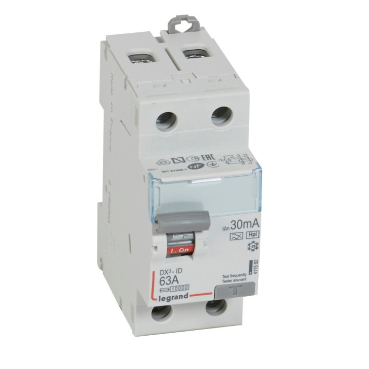 Legrand - DX3 - Interrupteur Différentiel  - 2P - 63A - 30mA  - Type F - Réf : 411592