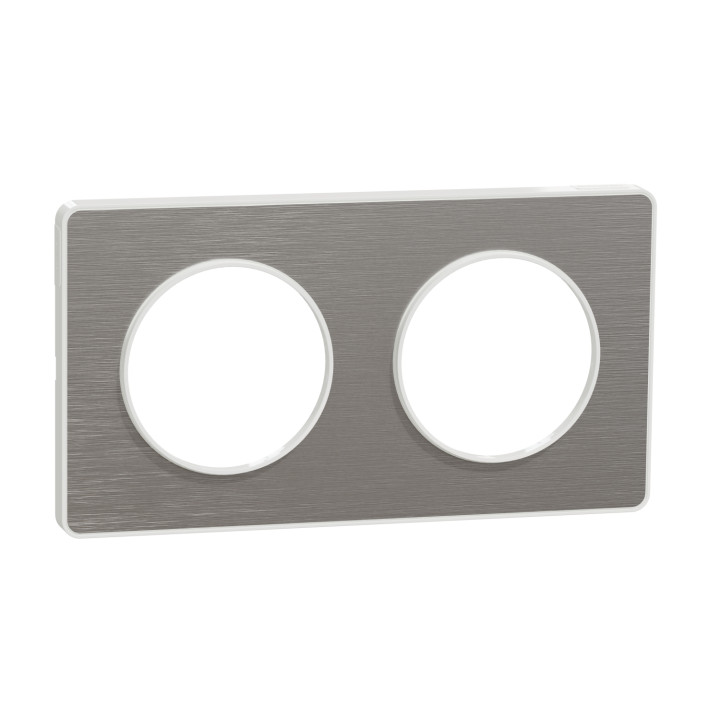 Schneider - Odace - Touch - Plaque 2 postes - entraxe 71 mm - ALU brossé avec liseré blanc - Réf : S520804J