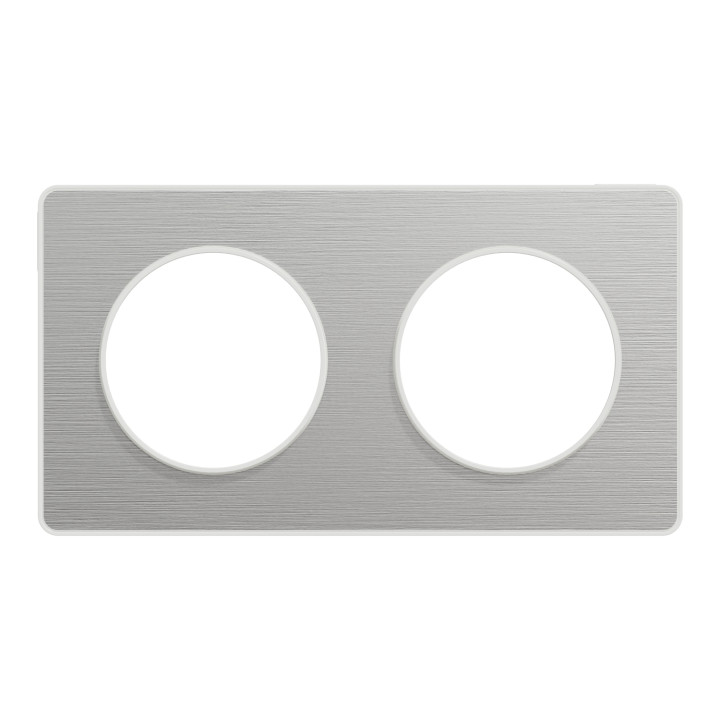 Schneider - Odace - Touch - Plaque 2 postes - entraxe 71 mm - ALU brossé avec liseré blanc - Réf : S520804J