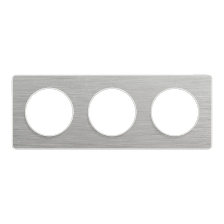 Schneider - Odace - Touch - Plaque 3 postes - entraxe 71 mm - ALU brossé avec liseré blanc - Réf : S520806J