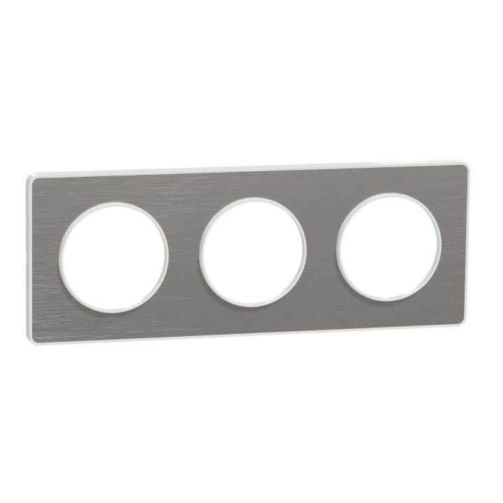 Schneider - Odace - Touch - Plaque 3 postes - entraxe 71 mm - ALU brossé avec liseré blanc - Réf : S520806J
