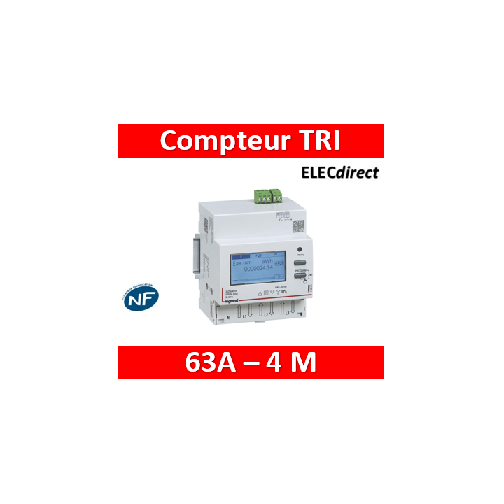 Compteur modulaire triphasé EMDX³ non MID raccordement direct 63A - 4 modules - avec sortie à impulsions - 412090