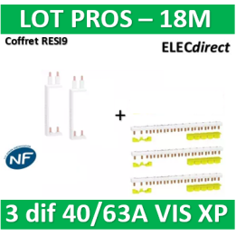 Schneider - LOT XP - 80A - Dif. 25/40/63A à Dif. 25/40/63A + peignes PH+N - entraxe 125 - R9PXVx2+R9PXH218x3