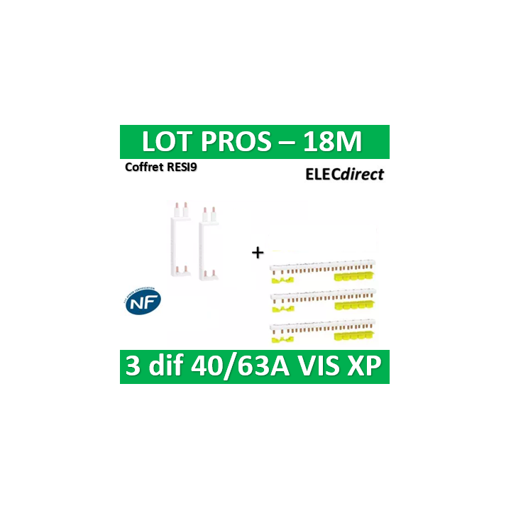 Schneider - LOT XP - 80A - Dif. 25/40/63A à Dif. 25/40/63A + peignes PH+N - entraxe 125 - R9PXVx2+R9PXH218x3