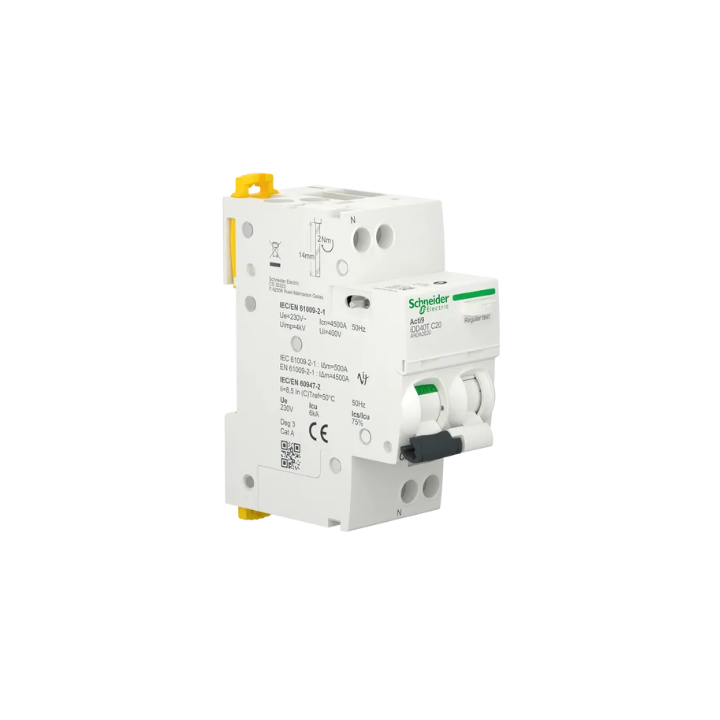 Schneider - Acti9 - iDD40T - Disj diff - 20A - 1P+N - type AC - 6kA - 30mA - Réf : A9DA2620