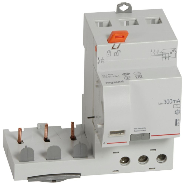 Legrand - Bloc diff adapt DX³-vis-3P-400 V-40 A-type AC-300 mA-disj 1 mod/pôle - Réf : 410474
