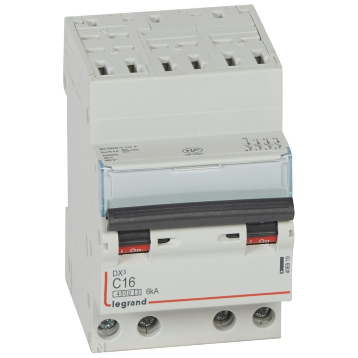 Legrand - Disjoncteur DX³ 4500 - auto/vis - 4P - 400 V~ - 16A - 6kA - courbe C - 3M - 406919