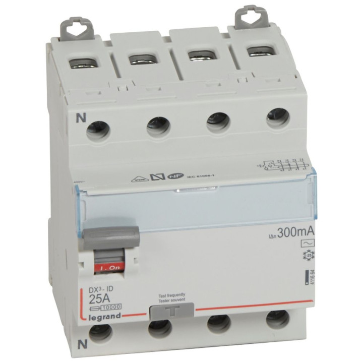 Legrand - Inter diff DX3 - ID 4P 25A - 300mA - AC - Réf : 411664